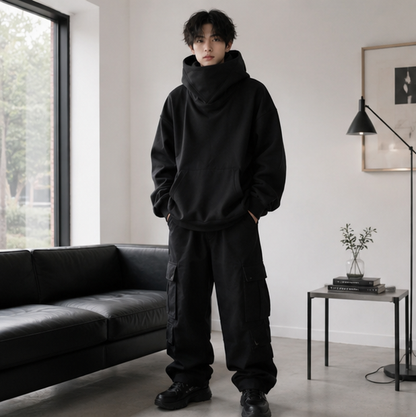 Men’s Ninja Turtleneck Hoodie – Y2K Vintage Fleece Sweatshirt for Hip Hop Streetwear, Japanese Fashion and Casual Winter Comfort