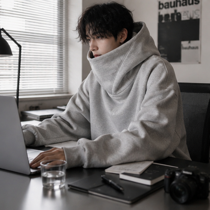 Men’s Ninja Turtleneck Hoodie – Y2K Vintage Fleece Sweatshirt for Hip Hop Streetwear, Japanese Fashion and Casual Winter Comfort