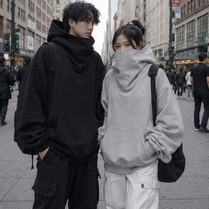 Men’s Ninja Turtleneck Hoodie – Y2K Vintage Fleece Sweatshirt for Hip Hop Streetwear, Japanese Fashion and Casual Winter Comfort