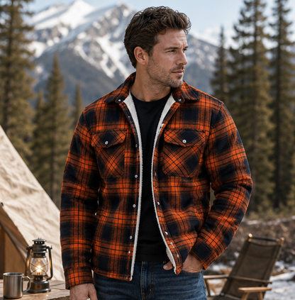 Men's Plaid Plush Winter Coat – Thick Mid Length Button Front Jacket for Casual Warmth and Everyday Outdoor Wear