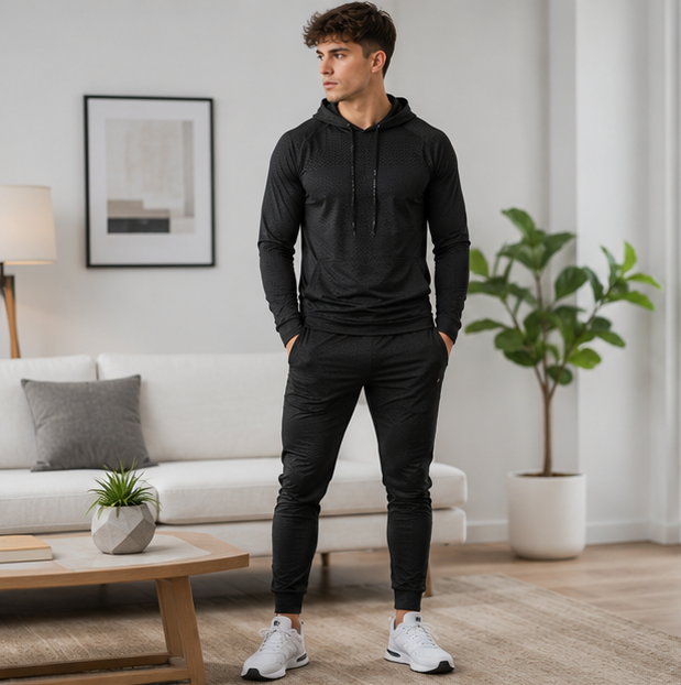 Mens Fitness Tracksuit Set-Running Hoodie and Joggers for Gym Training Workouts and Active Lifestyle Performance