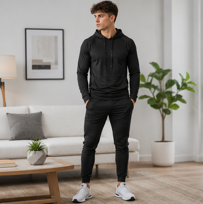 Mens Fitness Tracksuit Set-Running Hoodie and Joggers for Gym Training Workouts and Active Lifestyle Performance