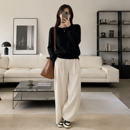 Merino Wool Sweater – Women’s Soft Cashmere Feel Knit Pullover for Autumn Winter Comfort and Timeless Everyday Style