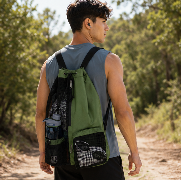 Mesh Drawstring Sports Backpack – Lightweight Beach and Basketball Storage Bag for Swimming, Gym and Outdoor Activities