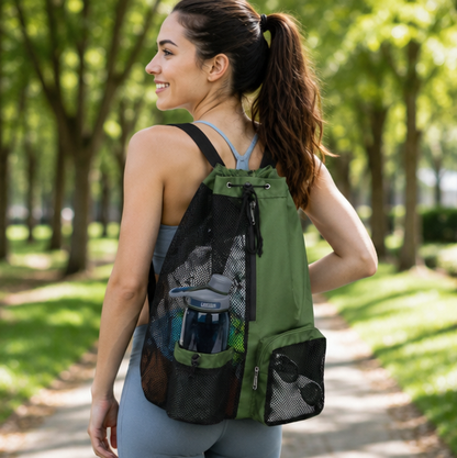 Mesh Drawstring Sports Backpack – Lightweight Beach and Basketball Storage Bag for Swimming, Gym and Outdoor Activities