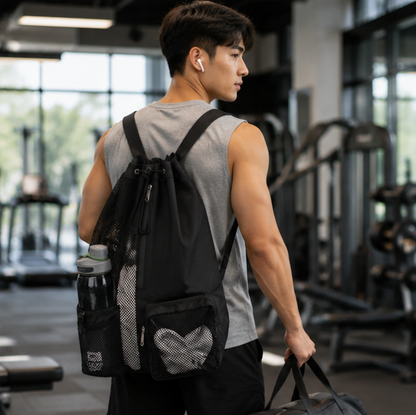 Mesh Drawstring Sports Backpack – Lightweight Beach and Basketball Storage Bag for Swimming, Gym and Outdoor Activities