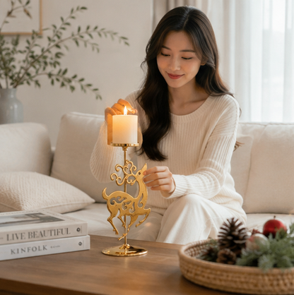 Metal Christmas Tealight Holder – Snowflake and Reindeer Candle Stand for Winter Table Centerpieces and Holiday Home Decor