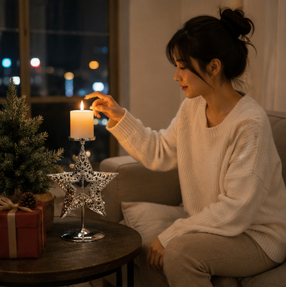 Metal Christmas Tealight Holder – Snowflake and Reindeer Candle Stand for Winter Table Centerpieces and Holiday Home Decor