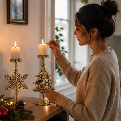 Metal Christmas Tealight Holder – Snowflake and Reindeer Candle Stand for Winter Table Centerpieces and Holiday Home Decor