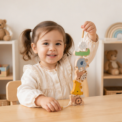 Montessori Animal Threading Toy-Wooden Fine Motor Skills Activity Set for Early Childhood Learning and Development