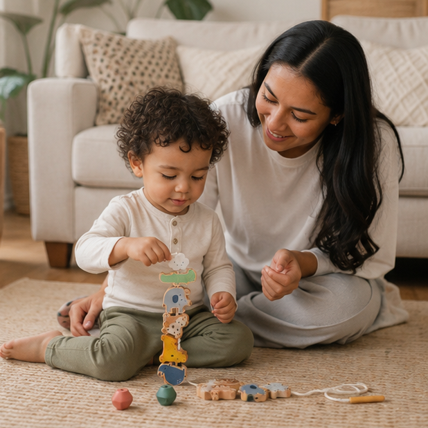 Montessori Animal Threading Toy-Wooden Fine Motor Skills Activity Set for Early Childhood Learning and Development