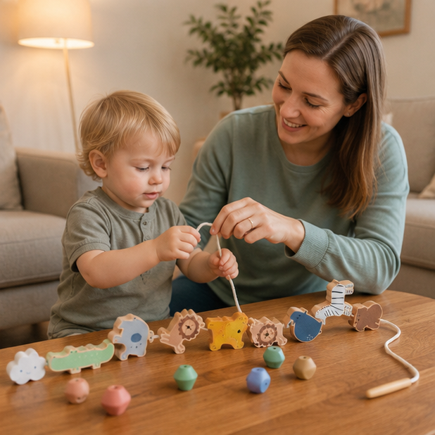 Montessori Animal Threading Toy-Wooden Fine Motor Skills Activity Set for Early Childhood Learning and Development
