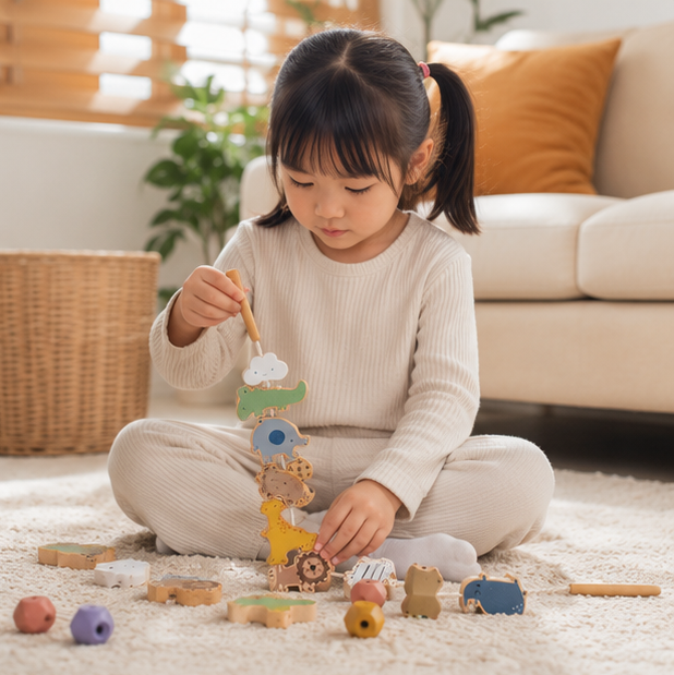 Montessori Animal Threading Toy-Wooden Fine Motor Skills Activity Set for Early Childhood Learning and Development