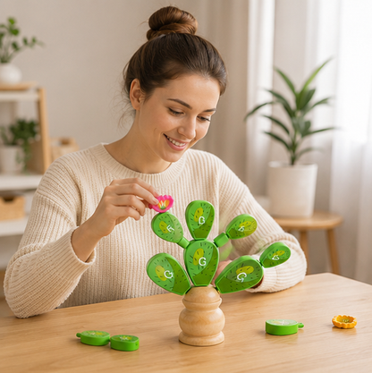 Montessori Cactus Letter Blocks - Wooden Educational Stacking Toy for Fine Motor Skills and Early Learning