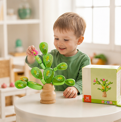 Montessori Cactus Letter Blocks - Wooden Educational Stacking Toy for Fine Motor Skills and Early Learning
