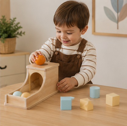 Montessori Coin Ball Busy Drum – Wooden Baby Sensory Toy for Color Matching, Shape Recognition and Early Learning Development