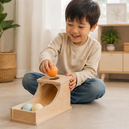 Montessori Coin Ball Busy Drum – Wooden Baby Sensory Toy for Color Matching, Shape Recognition and Early Learning Development