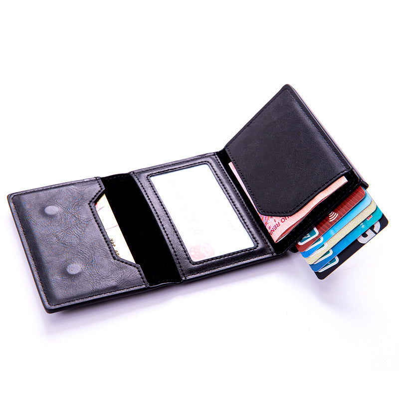 Leather RFID Pop-Up Wallet with Apple air Tag