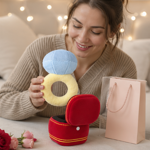 Oversized Diamond Ring Plush Toy-Funny Engagement Gift Decoration for Parties Proposals and Novelty Home Display