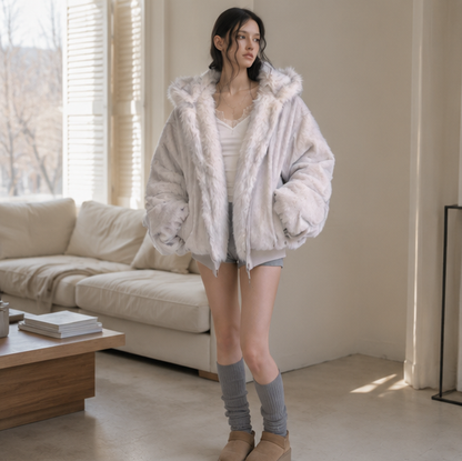 Oversized Fur Hooded Winter Coat-Womens Streetwear Padded Jacket for Warmth Gothic Fashion and Daily Wear