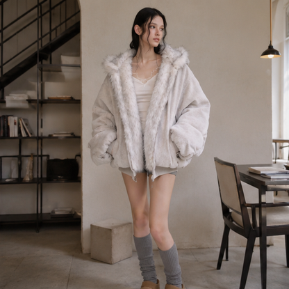 Oversized Fur Hooded Winter Coat-Womens Streetwear Padded Jacket for Warmth Gothic Fashion and Daily Wear