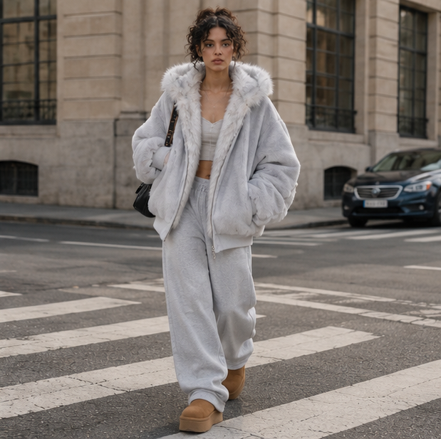 Oversized Fur Hooded Winter Coat-Womens Streetwear Padded Jacket for Warmth Gothic Fashion and Daily Wear