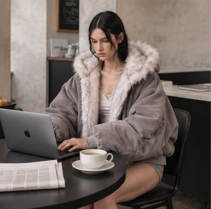 Oversized Fur Hooded Winter Coat-Womens Streetwear Padded Jacket for Warmth Gothic Fashion and Daily Wear