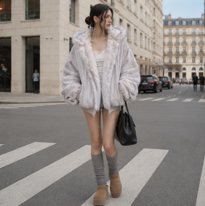 Oversized Fur Hooded Winter Coat-Womens Streetwear Padded Jacket for Warmth Gothic Fashion and Daily Wear