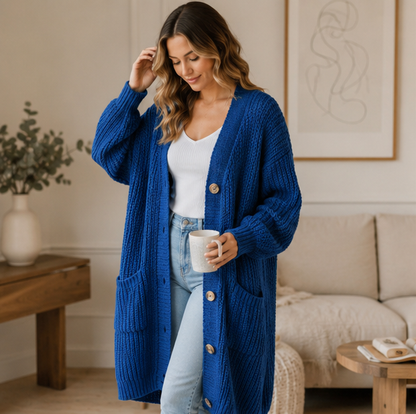 Oversized Knit Cardigan – Women’s Long V Neck Sweater Coat for Cozy Casual Autumn Winter Layering
