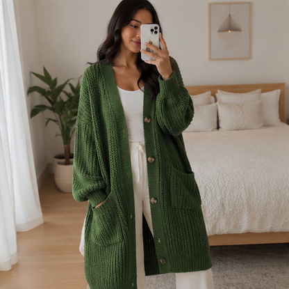 Oversized Knit Cardigan – Women’s Long V Neck Sweater Coat for Cozy Casual Autumn Winter Layering