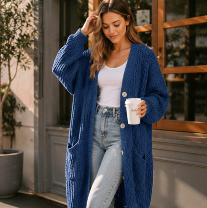 Oversized Knit Cardigan – Women’s Long V Neck Sweater Coat for Cozy Casual Autumn Winter Layering