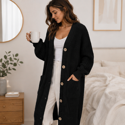 Oversized Knit Cardigan – Women’s Long V Neck Sweater Coat for Cozy Casual Autumn Winter Layering