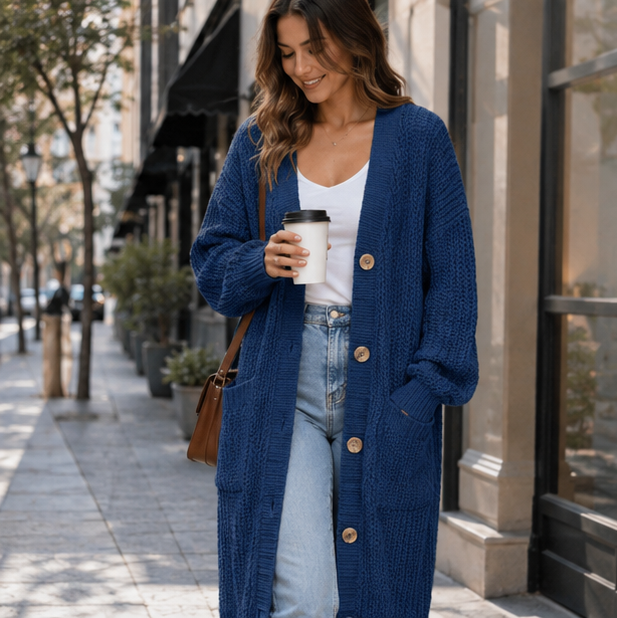 Oversized Knit Cardigan – Women’s Long V Neck Sweater Coat for Cozy Casual Autumn Winter Layering
