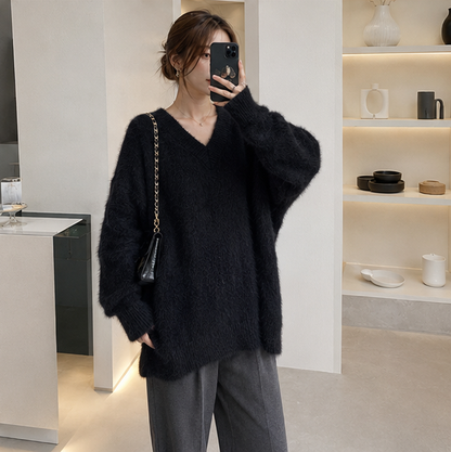 Oversized Knit Pullover Sweater – Women’s Loose Round Neck Long Sleeve Top for Cozy Autumn Winter Layering