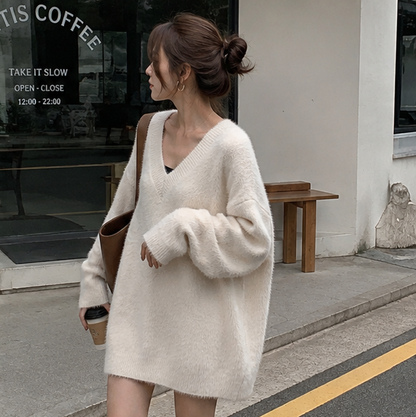 Oversized Knit Pullover Sweater – Women’s Loose Round Neck Long Sleeve Top for Cozy Autumn Winter Layering
