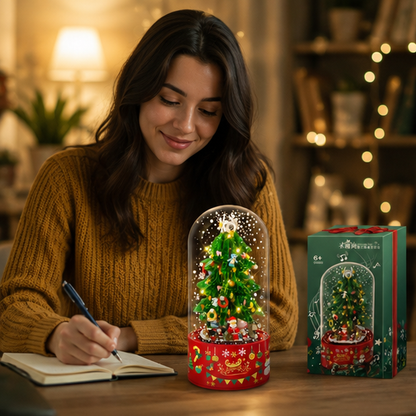 Pink Christmas Tree Shop Building Blocks – Desktop Display Model with Dust Cover for Holiday Collectors and Creative Gifts