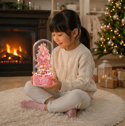 Pink Christmas Tree Shop Building Blocks – Desktop Display Model with Dust Cover for Holiday Collectors and Creative Gifts