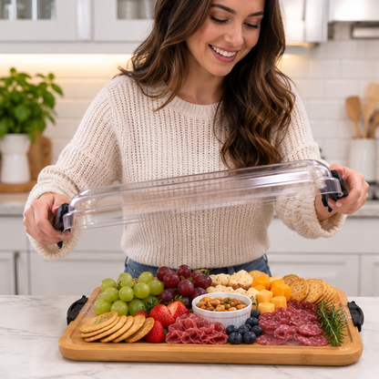 Portable Charcuterie Board – Bamboo Cheese Serving Tray with Clear Acrylic Lid for Picnics, Camping and Elegant Entertaining