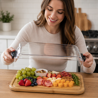 Portable Charcuterie Board – Bamboo Cheese Serving Tray with Clear Acrylic Lid for Picnics, Camping and Elegant Entertaining