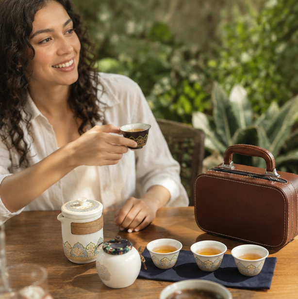 Portable Kung Fu Tea Set – Ceramic Travel Teapot, Cups and Tea Canister with Carry Bag for Outdoor Tea Brewing