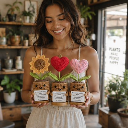 Positive Energy Heart Doll – Handwoven Knitted Flower Plush Ornament with Inspirational Card for Home Decor and Meaningful Gifts