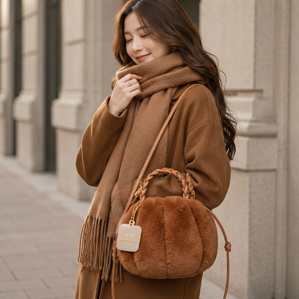 Pumpkin Plush Crossbody Bag – Cute Autumn Winter Shoulder Purse for Everyday Fashion, Travel and Seasonal Style