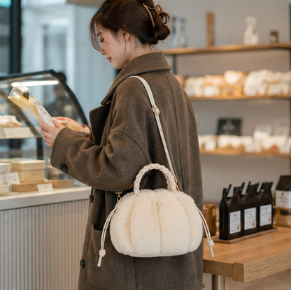 Pumpkin Plush Crossbody Bag – Cute Autumn Winter Shoulder Purse for Everyday Fashion, Travel and Seasonal Style