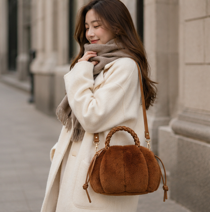 Pumpkin Plush Crossbody Bag – Cute Autumn Winter Shoulder Purse for Everyday Fashion, Travel and Seasonal Style