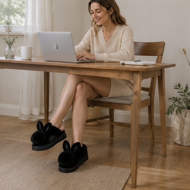 Rabbit Fur House Boots – Women's Plush Indoor Slippers with Cute Bunny Ears for Cozy Winter Home Comfort