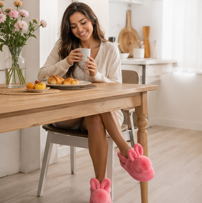Rabbit Fur House Boots – Women's Plush Indoor Slippers with Cute Bunny Ears for Cozy Winter Home Comfort