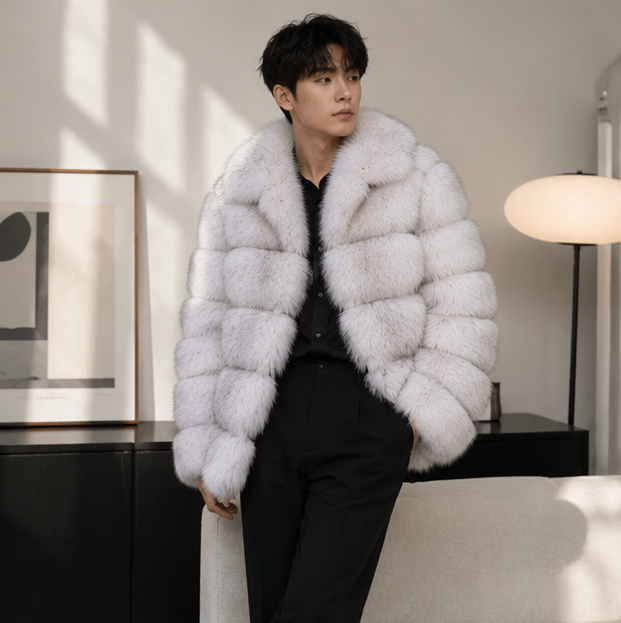 Real Fox Fur Winter Coat – Luxury Women’s Brown Fur Jacket with Premium Leather Design for Elegant Cold Weather Fashion