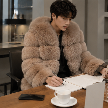 Real Fox Fur Winter Coat – Luxury Women’s Brown Fur Jacket with Premium Leather Design for Elegant Cold Weather Fashion