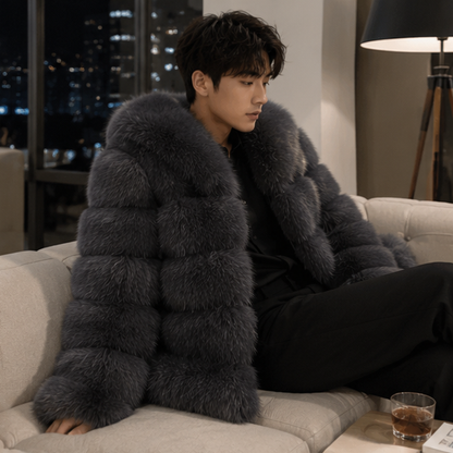 Real Fox Fur Winter Coat – Luxury Women’s Brown Fur Jacket with Premium Leather Design for Elegant Cold Weather Fashion