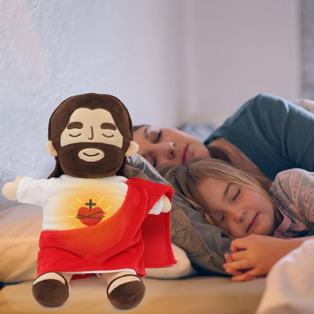 Breathing Jesus Plush Toy – Sacred Heart Comfort Plushie with Calming Breathing Modes for Kids, Easter and Christmas Gifts
